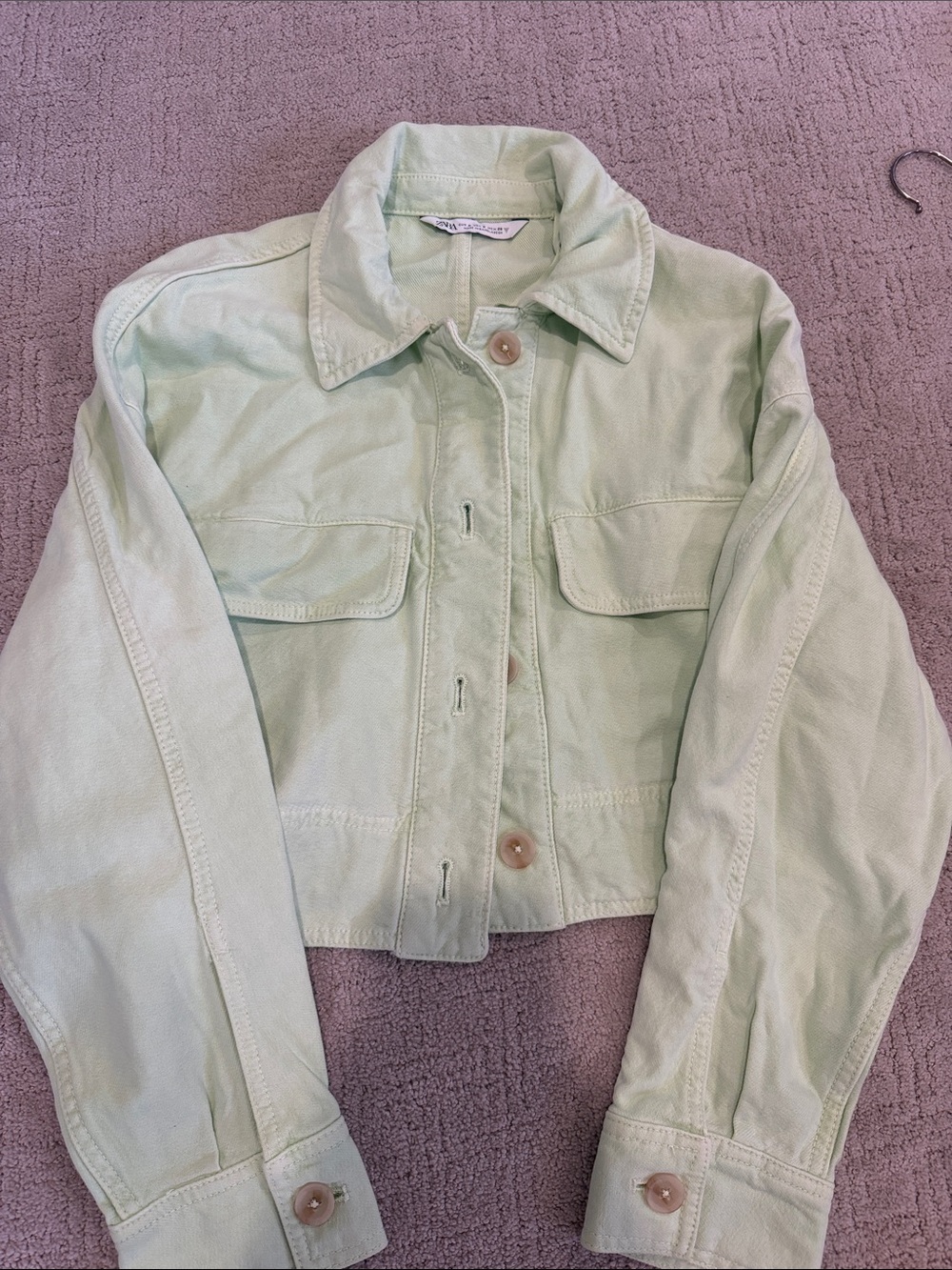 Zara Mint Green Cropped Jean Jacket